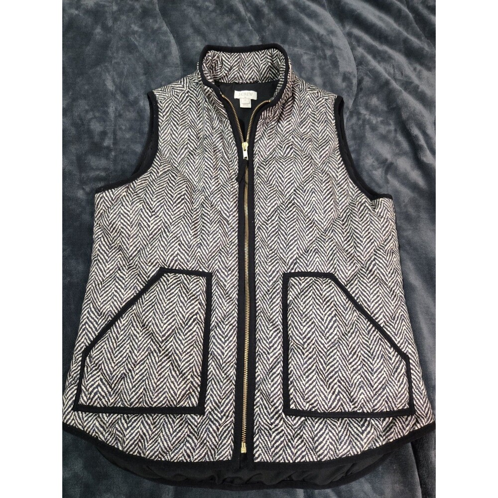 J.Crew Women Black Ivory Excursion Herringbone Quilted Insulated Puffer Vest S